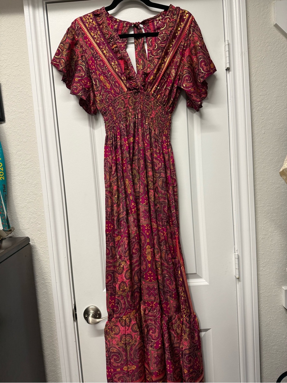 NWT Vice Apparel Paisley Maxi Dress | One Size | Boho Pink & Gold